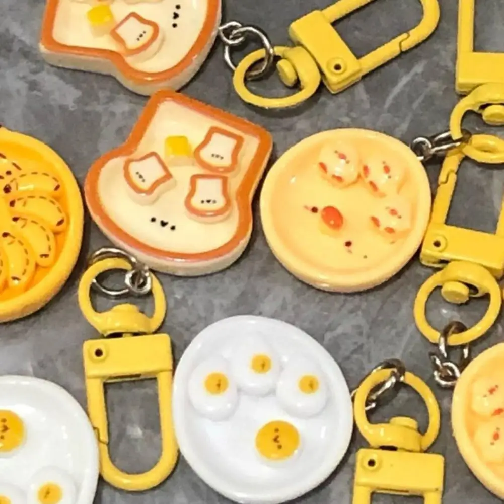 Chick Pendant Keychain 4pcs Poached Egg Keychain Set Cartoon Food Pendant Collection Funny Simulated Breakfast Charms for Wallet