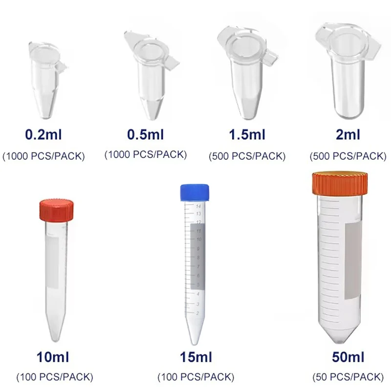 

Пластиковая центрифужная пробирка Пробирка для ПЦР Лабораторный контейнер для образцов 0,2 мл 0,5 мл 1,5 мл 2 мл 10 мл 15 мл 50 мл с защелкой/винтовой крышкой Микромасштаб