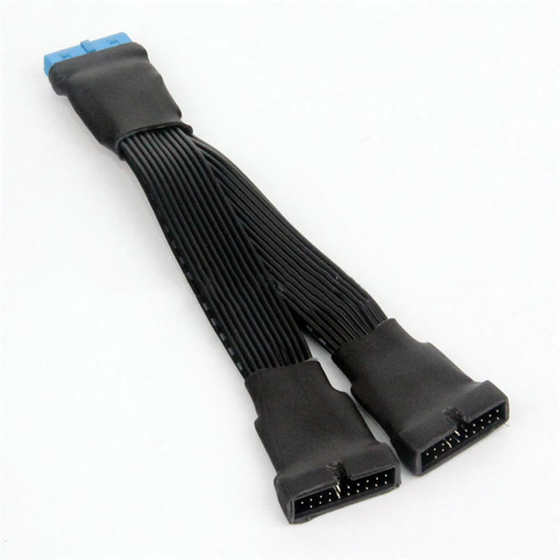 USB 3.0 1 to 2 Cable 19Pin/20Pin Female to Male Y Splitter Motherboard Extension Flat Cable 12CM Flexible Flat Wire Cable Black