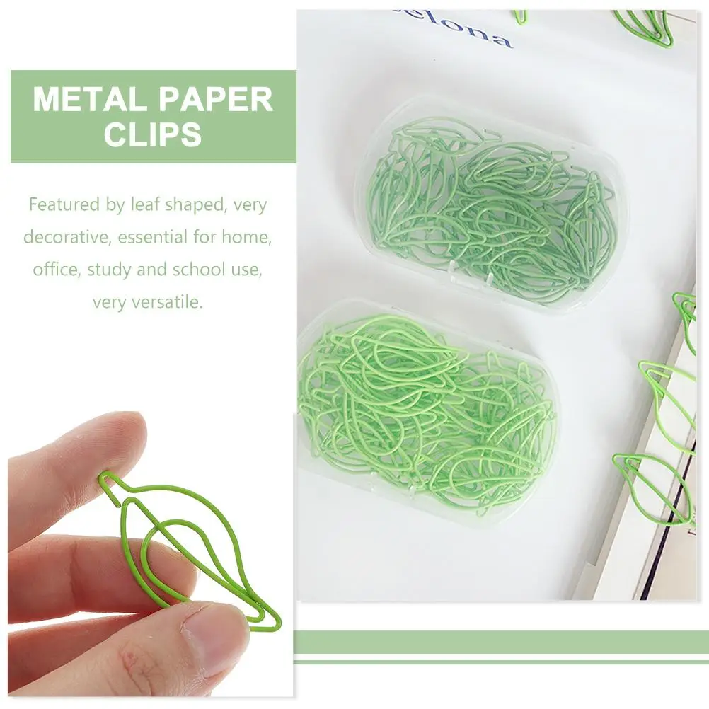 30pcs Leaf Green Color Office Metal Paper School Supplies Metal Document Clips for Small Paper Clips Organization