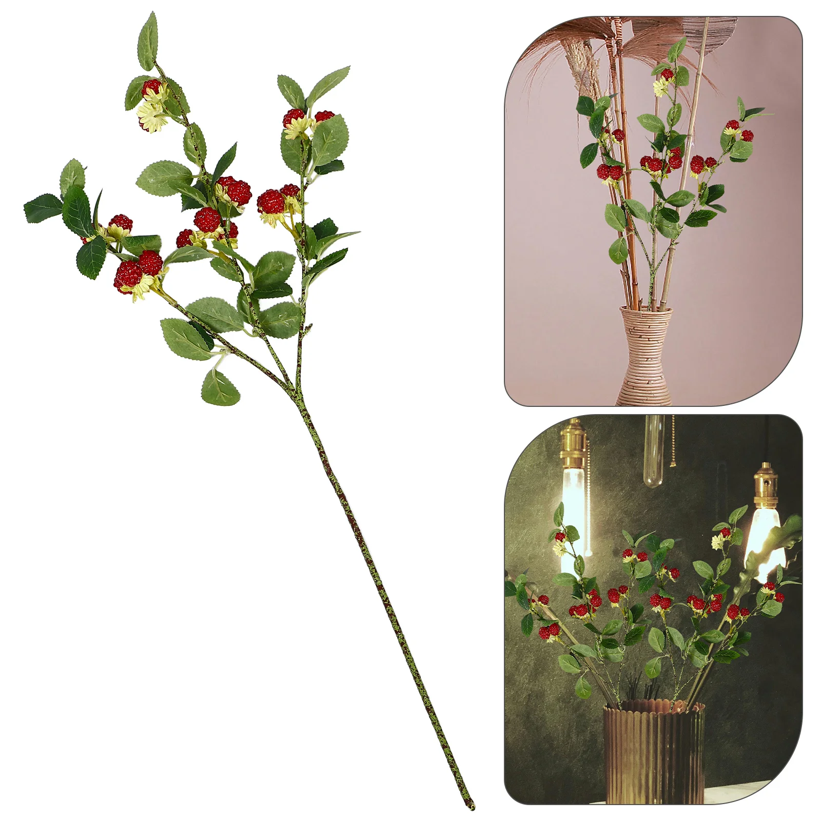 

Artificial Raspberries Stems Fake Artificial Red Berry Stems Fruit Branches Decoration Home Floral Arrangement Christmas