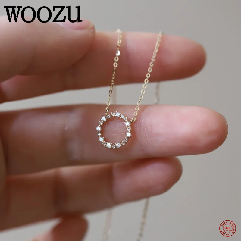 Woozu 925 prata esterlina azul oceano oco redondo zircão pingente colar para as mulheres moda simples gargantilha de casamento jóias presente