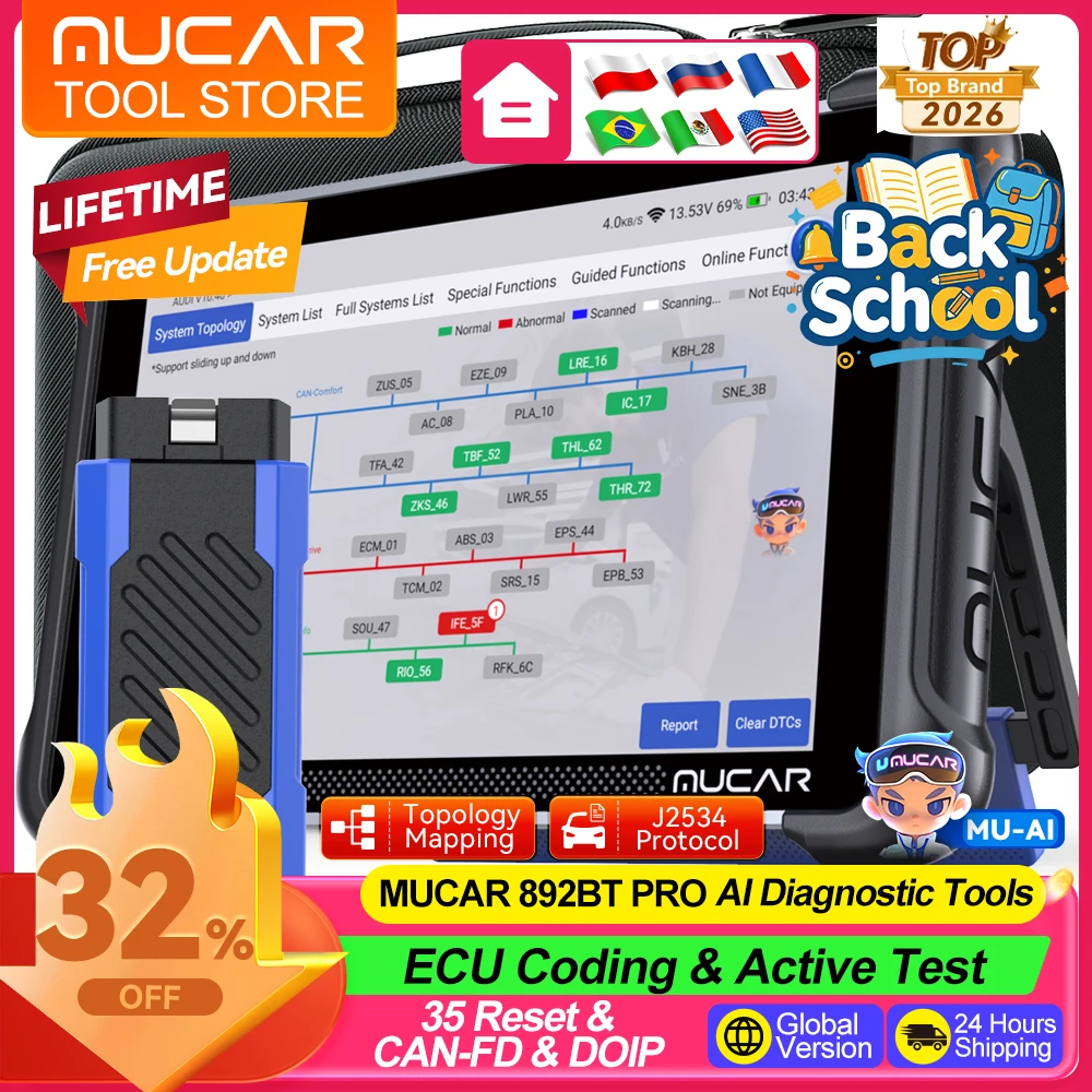 MUCAR 892BT PRO OBD2 Scanner Topology Mapping Diagnostic Tools Support J2534 CANFD DOIP Protocol 35 Resets Lifetime Free Update