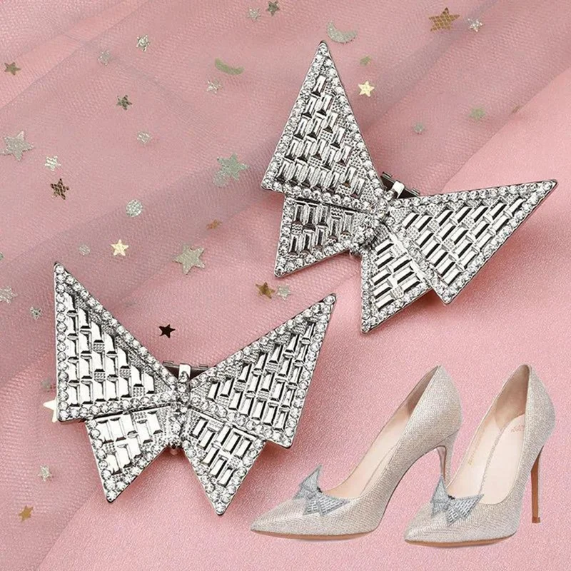 2PCS Bride Metal Bow Flower Charm Buckle Rhinestone Shoe Clip Metal Shoe Buckle Shoe Accessory