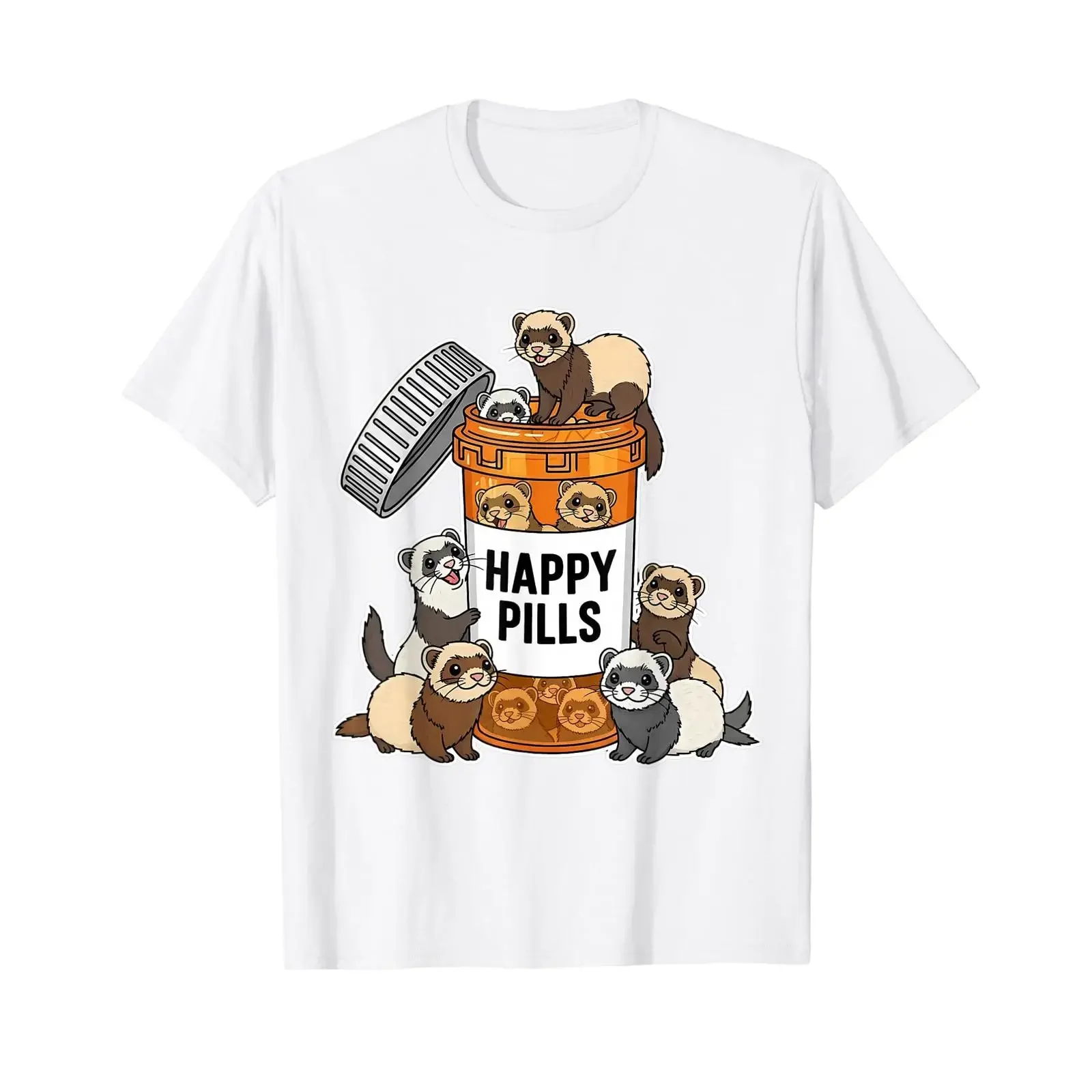 Happy Pills Ferret Lovers Funny Pet Owners Happiness Joy Cute Affordable T Shirt vintage Washed Comfortable fashion homme