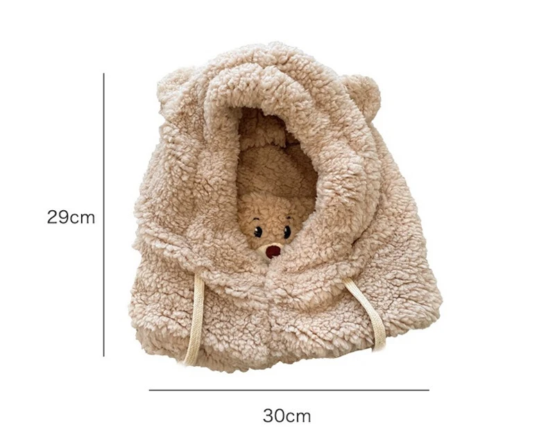 Cartoon Bear Ear Lamb Beanie Hat With Mask Warm Balaclava Winter Thickened Ear Protection Autumn Skullies Beanies for Girl