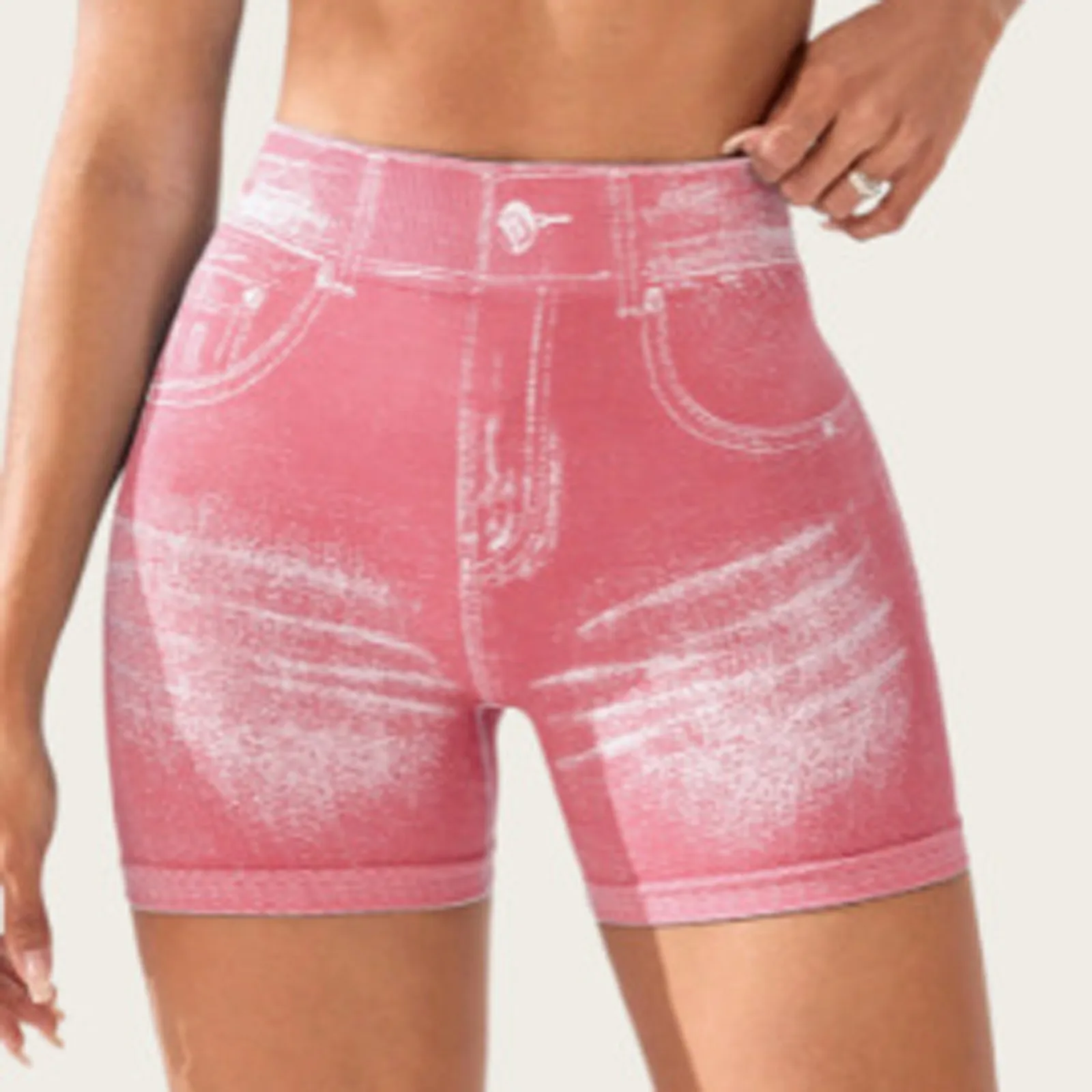 Women's Imitation Denim Yoga Shorts With Back V Waist And Hip Lifting Exercise Shorts High Stretch Slim Fit Sports shorts