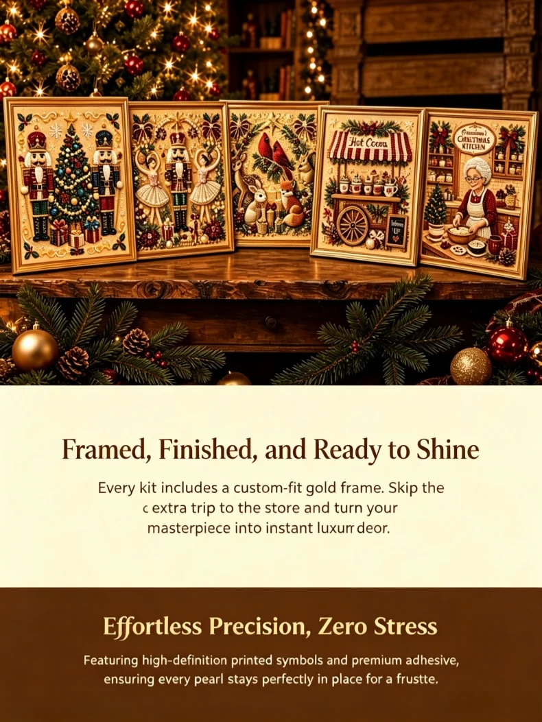Weihnachts-Perlen-Diamantmalerei-Kunstset mit Rahmen, DIY-Perlen-Bastelset für Erwachsene, Anfänger, Heimdekoration, Wandkunst, Partygeschenk – Detail 3