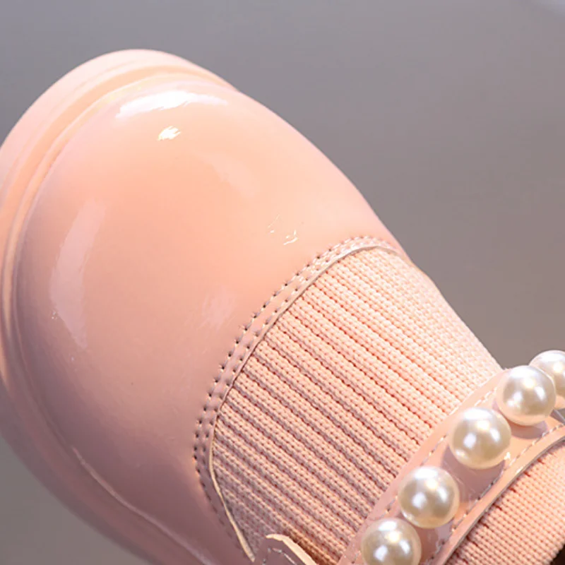 2024 Autumn New Pearls Princess Shoes for Children Soft Sole Outdoor Shoes Baby Girls Party Shoes Kids Pu Leather Shoes