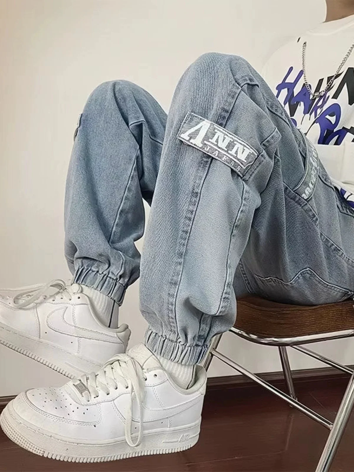 

Мужская рабочая одежда American Sle, джинсы, весна-осень, свободные длинные брюки большого размера на подкладке, High Street Vibe