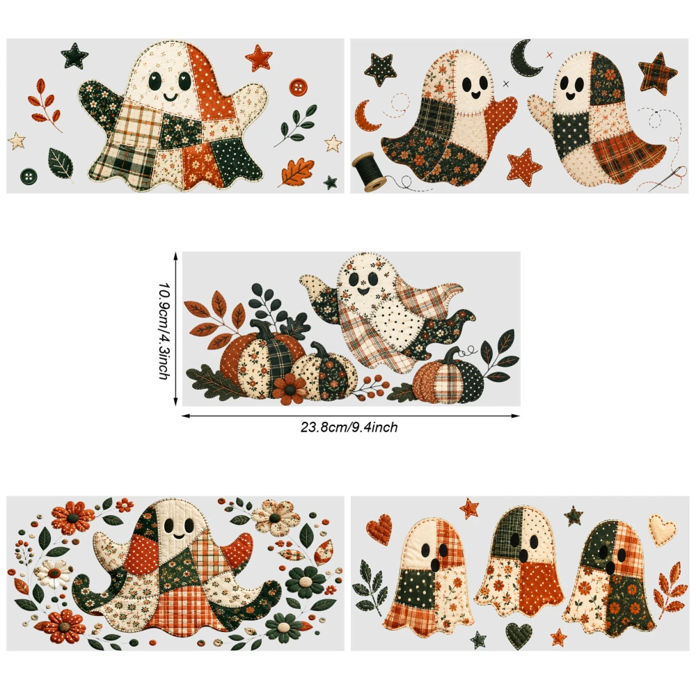 5 Sheets Patchwork Ghost UV DTF Stickers Transfer Sticker Decal DIY Water Bottle Glass UV DTF Transfer Stickers for Glass Cups