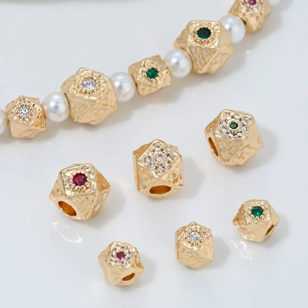 

Copper Bead 14K Gold Color Zircon Hammer Pattern Eight Ribbed Beads Handmade DIY Bracelet Necklace Jewelry Accessories Material