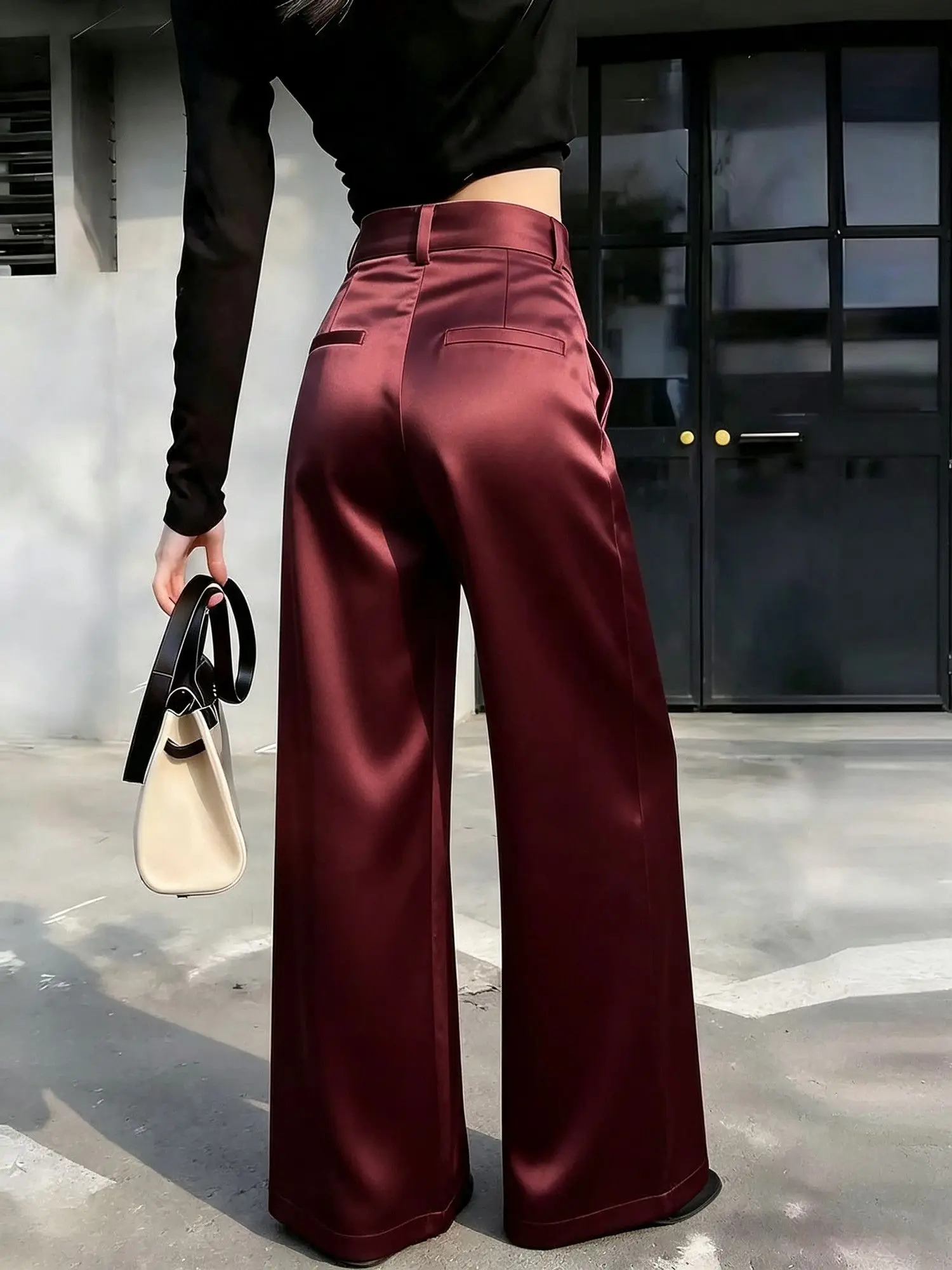 High Waist Satin Wide Leg Pants Women Elegant White Black Loose Casual Suit Pants Office Lady Fashion Solid Straight Trousers