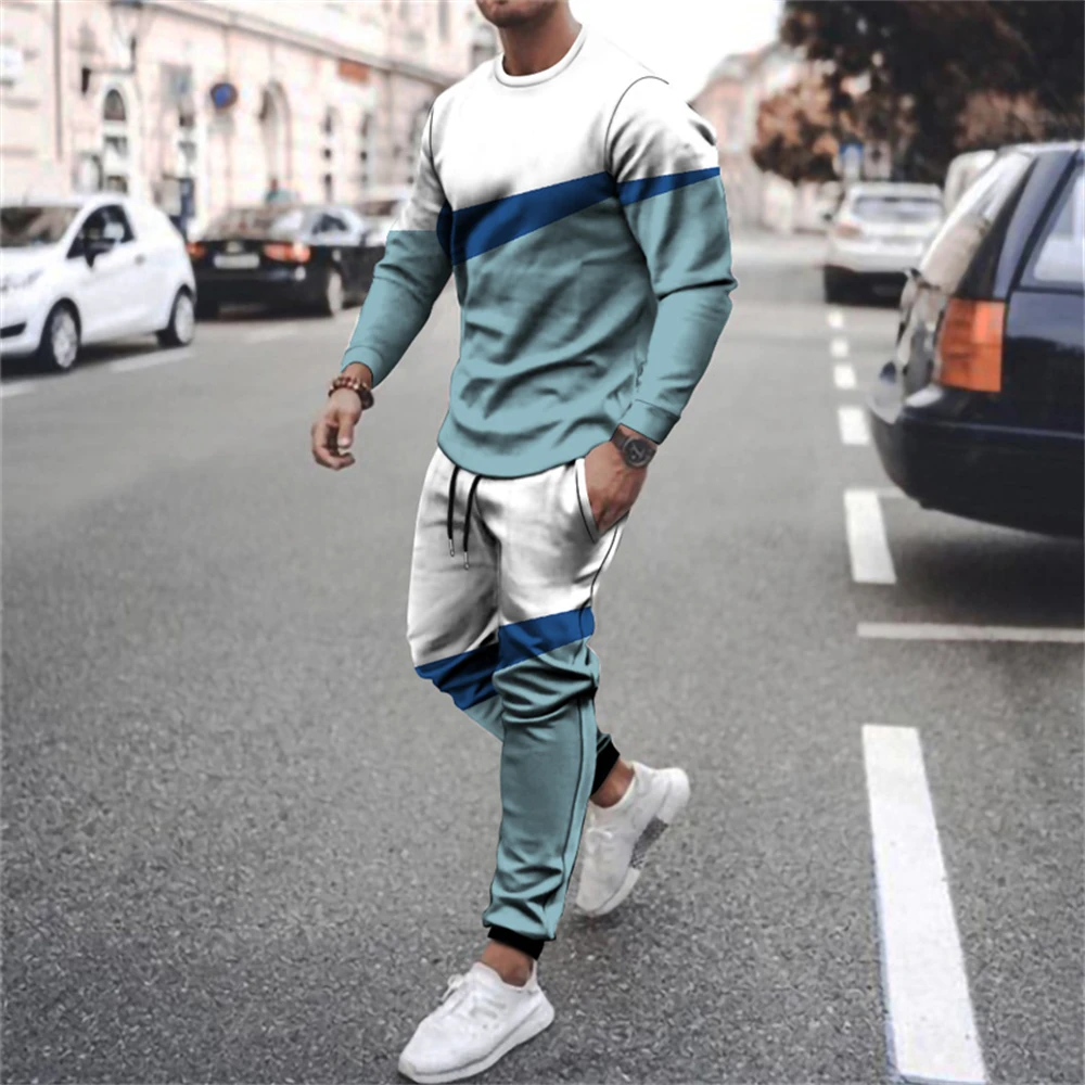 

Man Tracksuit Solid Color 3D Printed Long Sleeves Tshirt 2-piece Set Designer Outfits Male Oversized Sportwear Jogging Suit