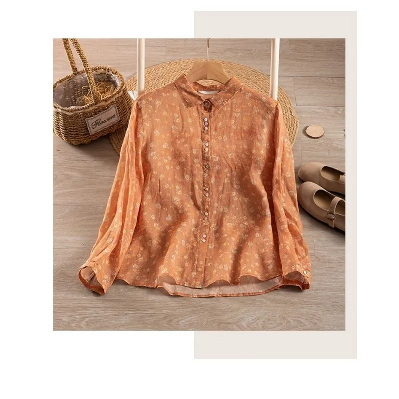 Modisches literarisches bedrucktes Hemd, lässig, Blumenmuster, 2025, Herbst, neue Retro-Strickjacke mit lockeren dünnen Knöpfen