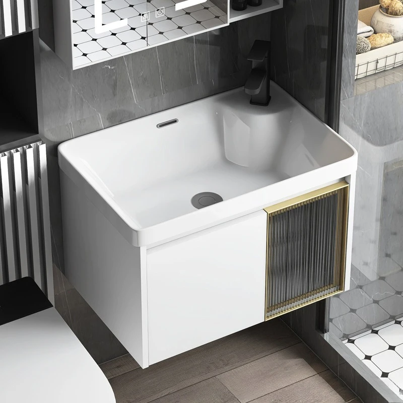 

Deepening Space Aluminum Bathroom Cabinet Small Unit Glass Door Washbasin Cabinet Combined