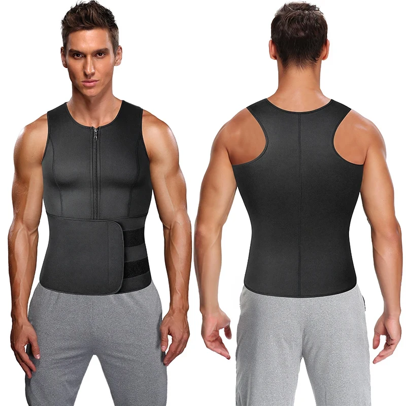 Men Waist Trainer Sauna Vest Body Shaper Double Belt Sweat Shirt Corset Top Abdomen Slimming Shapewear Fat Burn Fitness Suits