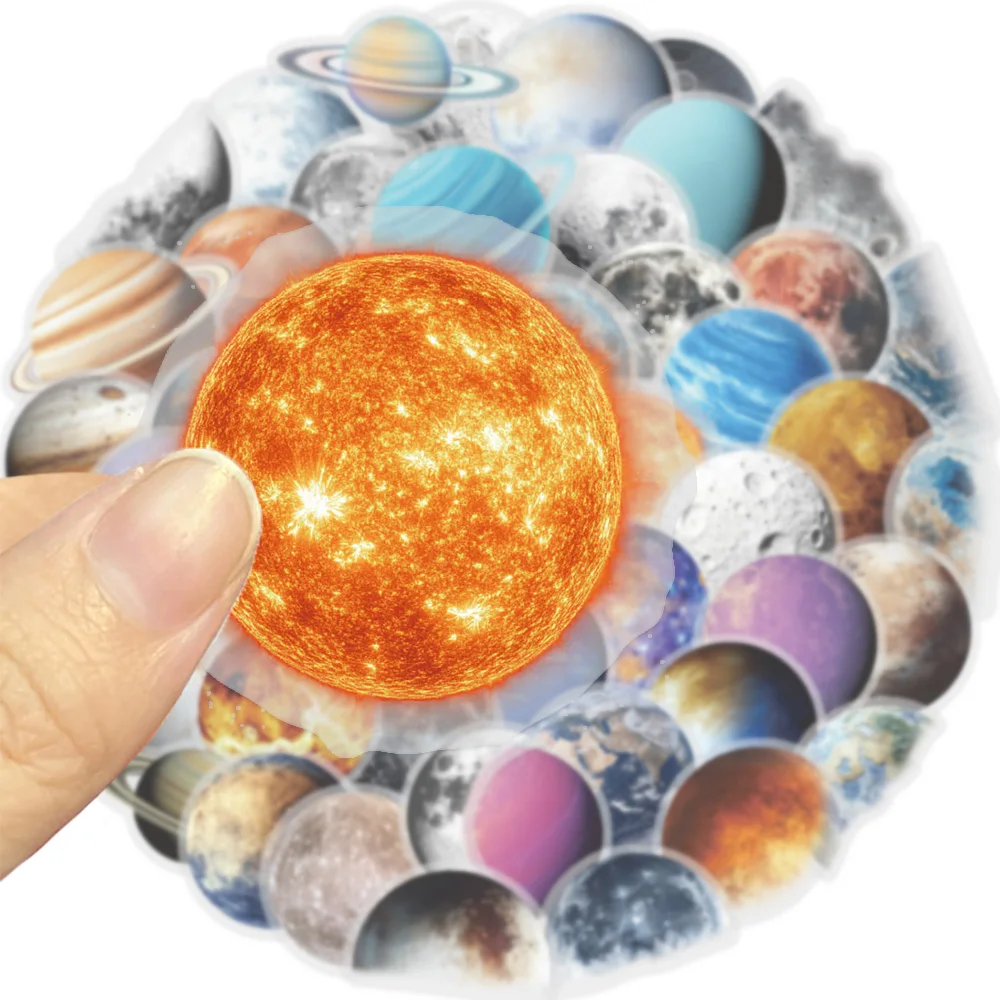 50PCS Dreamy Colorful Universe Planet PET Sticker Waterproof Oil proof Transparent Material Art Earth Mars Mercury DIY Phone