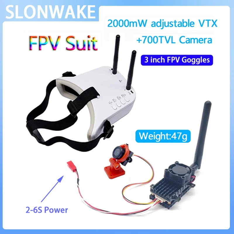 

5.8G 48CH FPV VR Goggles Monitor 480p and 5.8G 200/500/1000/2000mW adjustable transmitter launcher with CMOS 700TVL fpv camera