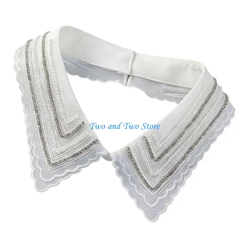 HX6F False Laple Shawl for Lady Shawl Collar Decorative Elaborate Graceful Collar