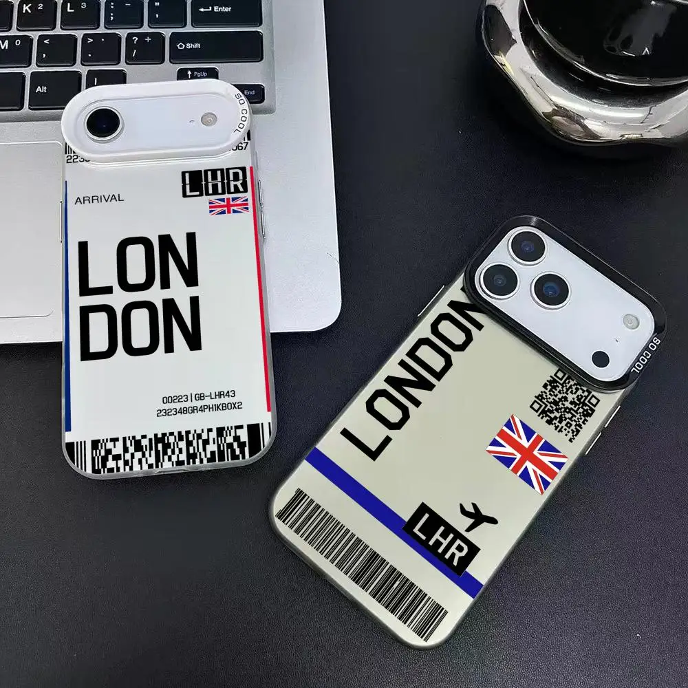 بريطانيا طائرة السفر تذكرة حالة الهاتف آيفون 17 16 15 14 13 12 11 برو ماكس أسود أرجواني ماتي الليزر لامع أورورا فوندا