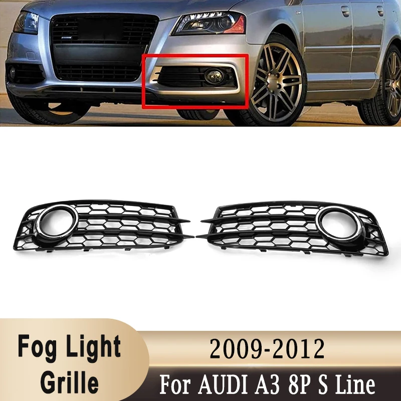 

8P0807682 8P0807681 Front Bumper Lower Fog Light Cover Grille Frame Bezel Honeycomb Chrome Ring for Audi A3 8P S-Line 2009-2012
