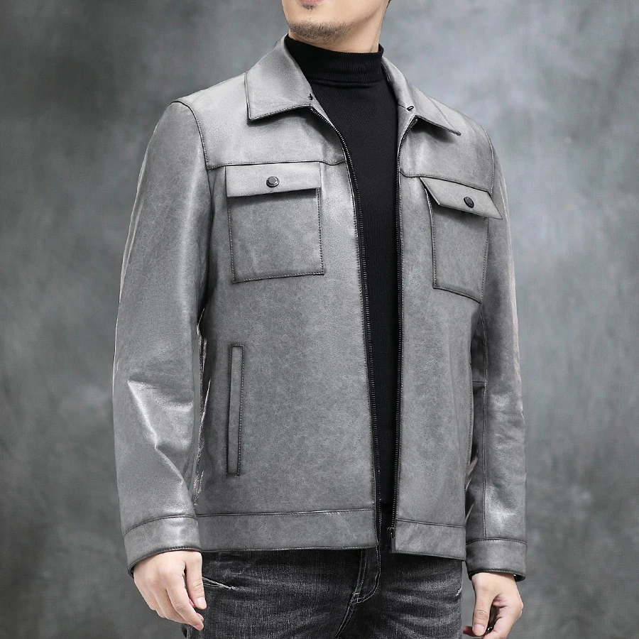 

Серая куртка из овчины, деловая куртка из натуральной кожи, мужская повседневная куртка