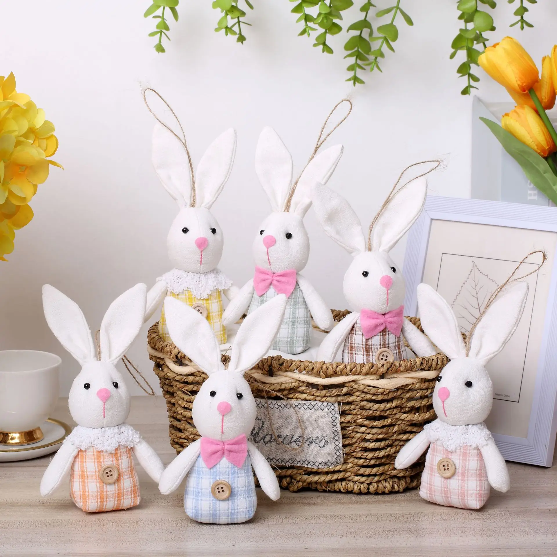 

2024 Easter Decoration Handmade Sitting Rabbit Toy Soft and Plush Ornament Luminous Decor for Home & Office