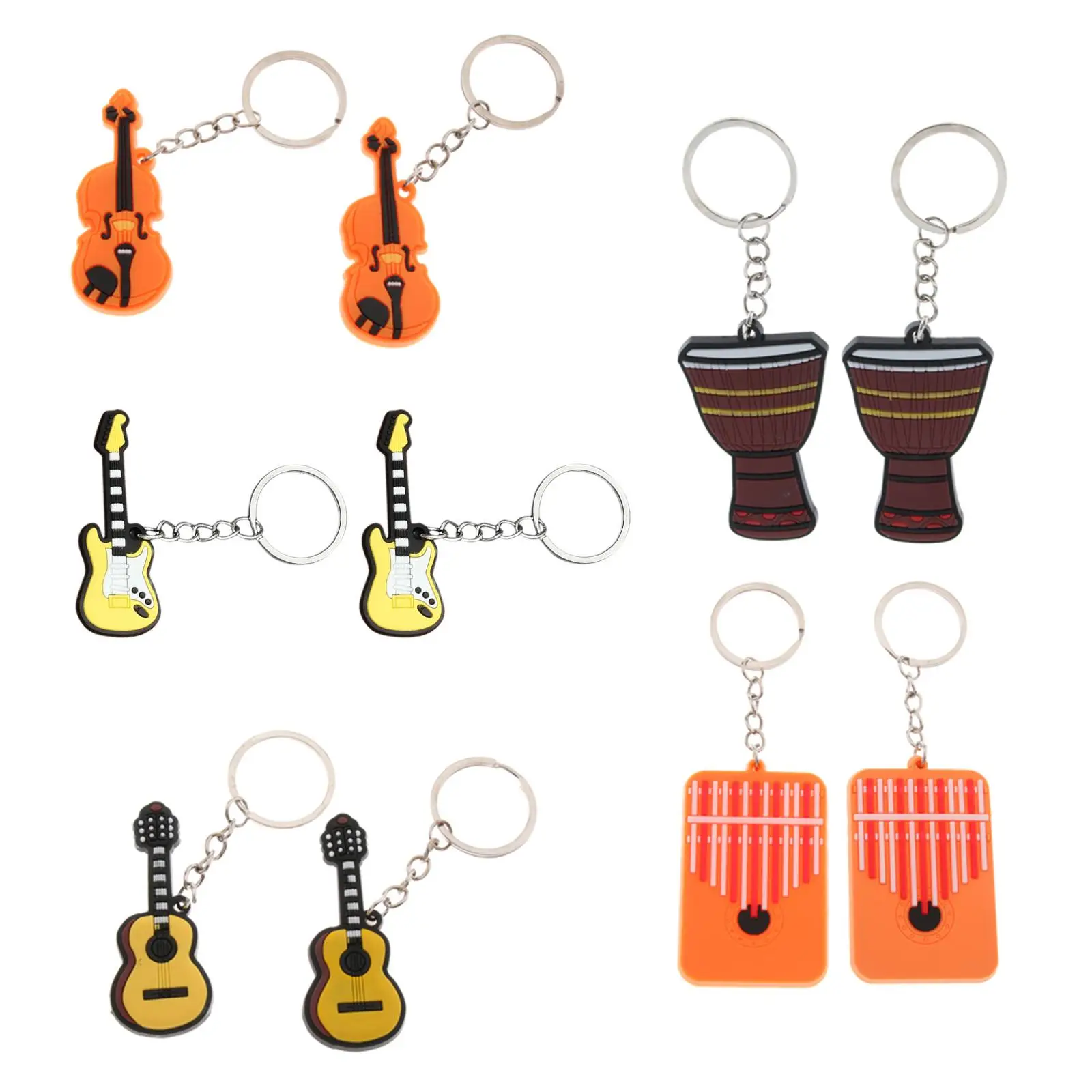 Rubber Guitar Keychain Music Keyring African Drum Pendant Purse Bag Decor Music Accessory for Creative Gift