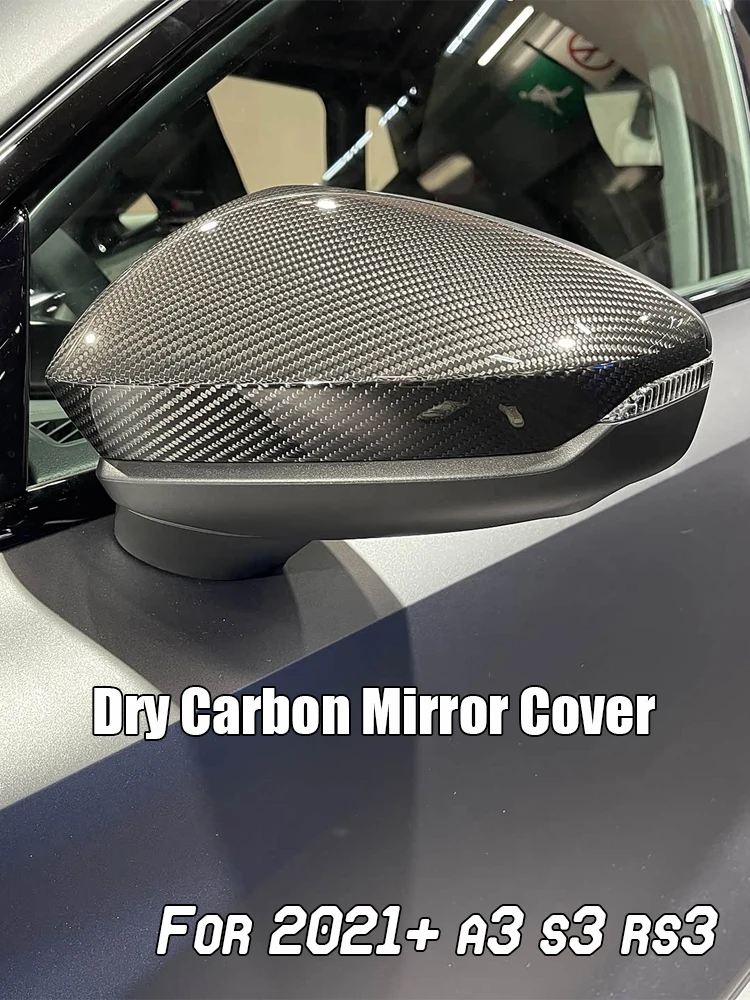 

For Audi 2021-25 A3 S3 RS3 8V Full Dry Carbon Fiber Side Rearview Mirror Cover Caps Replacement Without&With lane assist