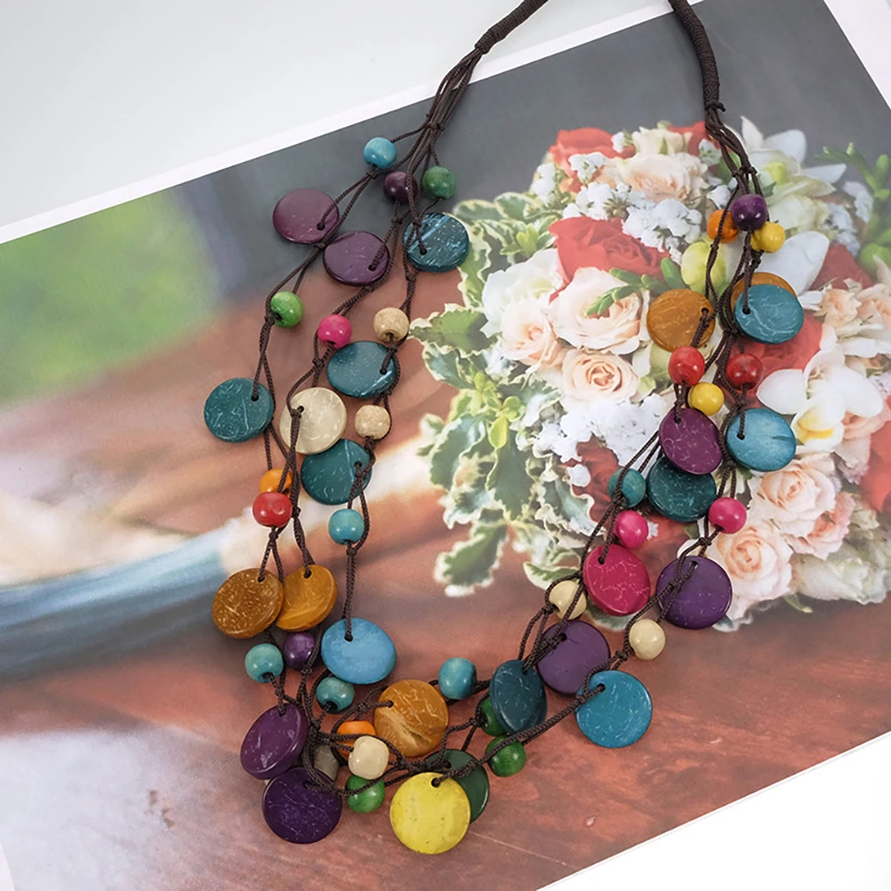 

2 Pcs Coconut Shell Necklace Retro Bohemia Style Women Ethnic Bead Necklaces Layered Jewelry Gift for Daily Wear Beach Shopping