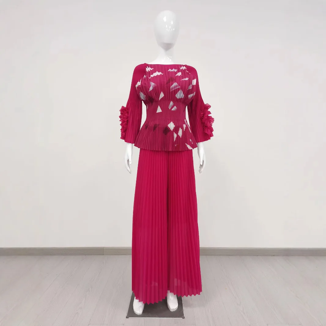 

Miyake Pleated African Large Size Women's Fashion Casual Suit Temperament Commuter Loose Wide Leg Pants Two-piece Set