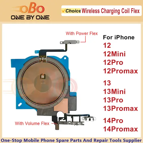 iPhone 12 13 Mini 14 Pro Max 무선 충전기 패널 수리(1PC)용 전원 볼륨 플렉스 케이블이 있는 무선 충전 코일 스티커
