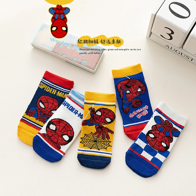 5 paar Marvel kindersokken Kawaii mesh ademend ijs dunne sokken zomer cartoon Spider-Man kinder korte katoenen sok voor jongens