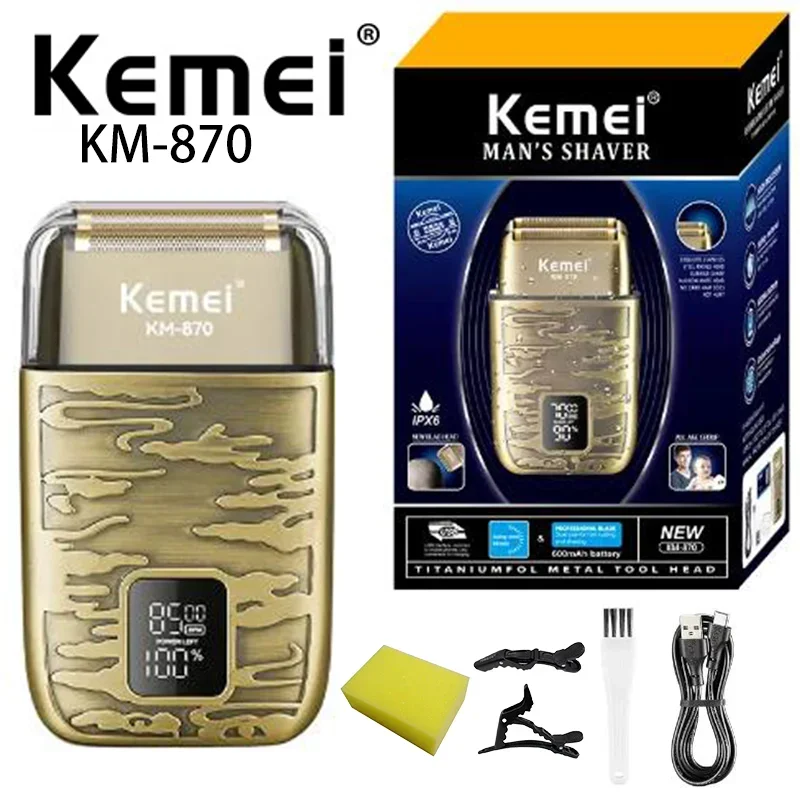 

Kemei Km-870 Mini Beard Trimmer Clipper Shaver Portable Rechargeable Electric Metal Shaver with Lcd Display Hair Cutting Machine