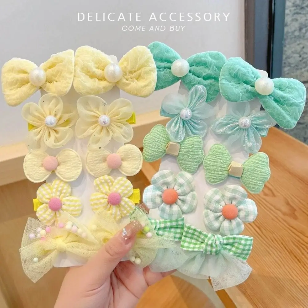 10pcs New Cute Hair Clips Bow Flower Sweet Bangs Broken Hairpin Multicolor Headdress Headwear