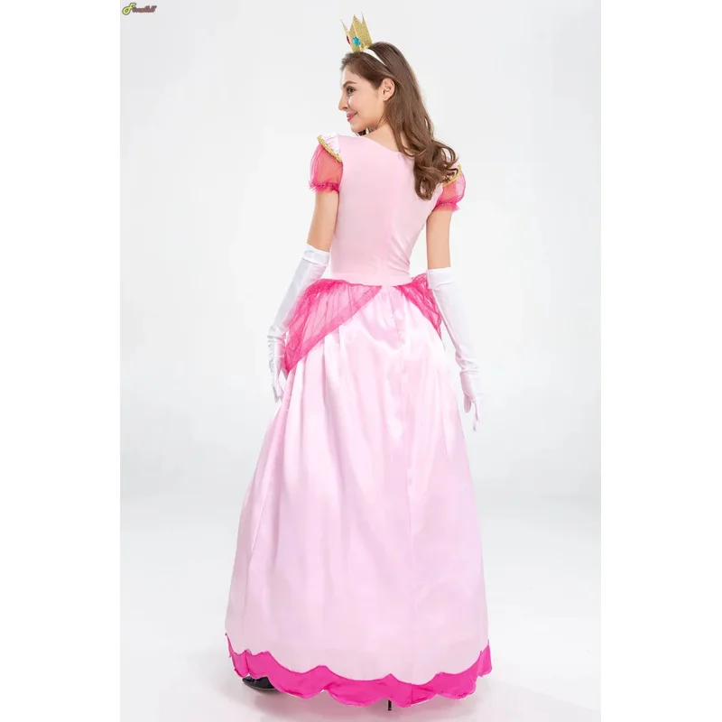 Cosplay adulto princesa melocotón disfraz mujer cosplay fiesta mascarada de Halloween vestir ropa para mujer vestido de lujo rosa bs259