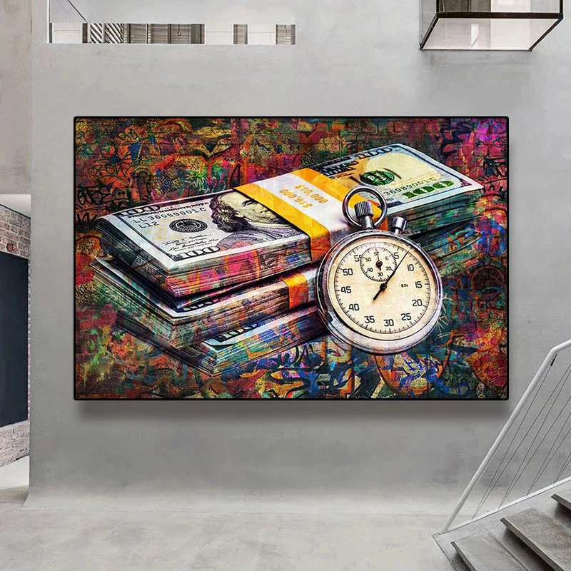 

Time Is Money Motivational Slogan Canvas Poster And Prints Graffiti Dollar Picture On Wall Art Painting For Living Room Cuadros