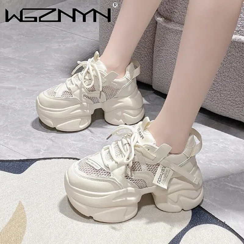 

Designers Women Summer High Platform Sneakers 2024 Chunky Casual White Shoes Thick Soled Mesh Sneakers Woman Tenis Sports Shoes