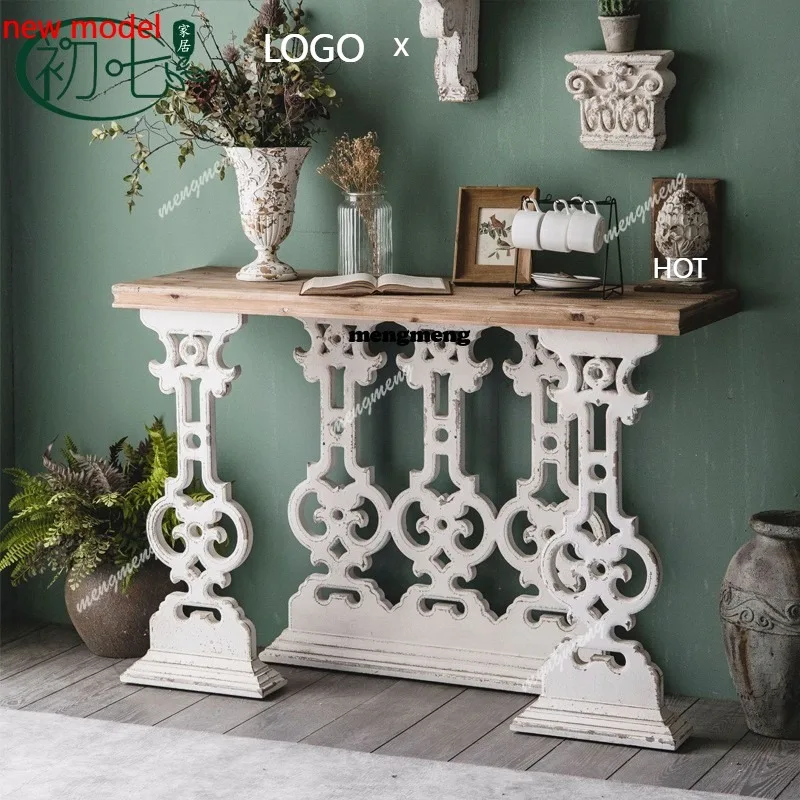 

H132 French light luxury entrance table wedding photography decoration case, living room table cafe retro old storage table