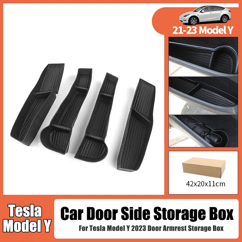 For Tesla Model Y 2023 Car Door Side Storage Box Door Armrest Storage Box TPE Front Rear Door Armrest Organizer Car Accessory