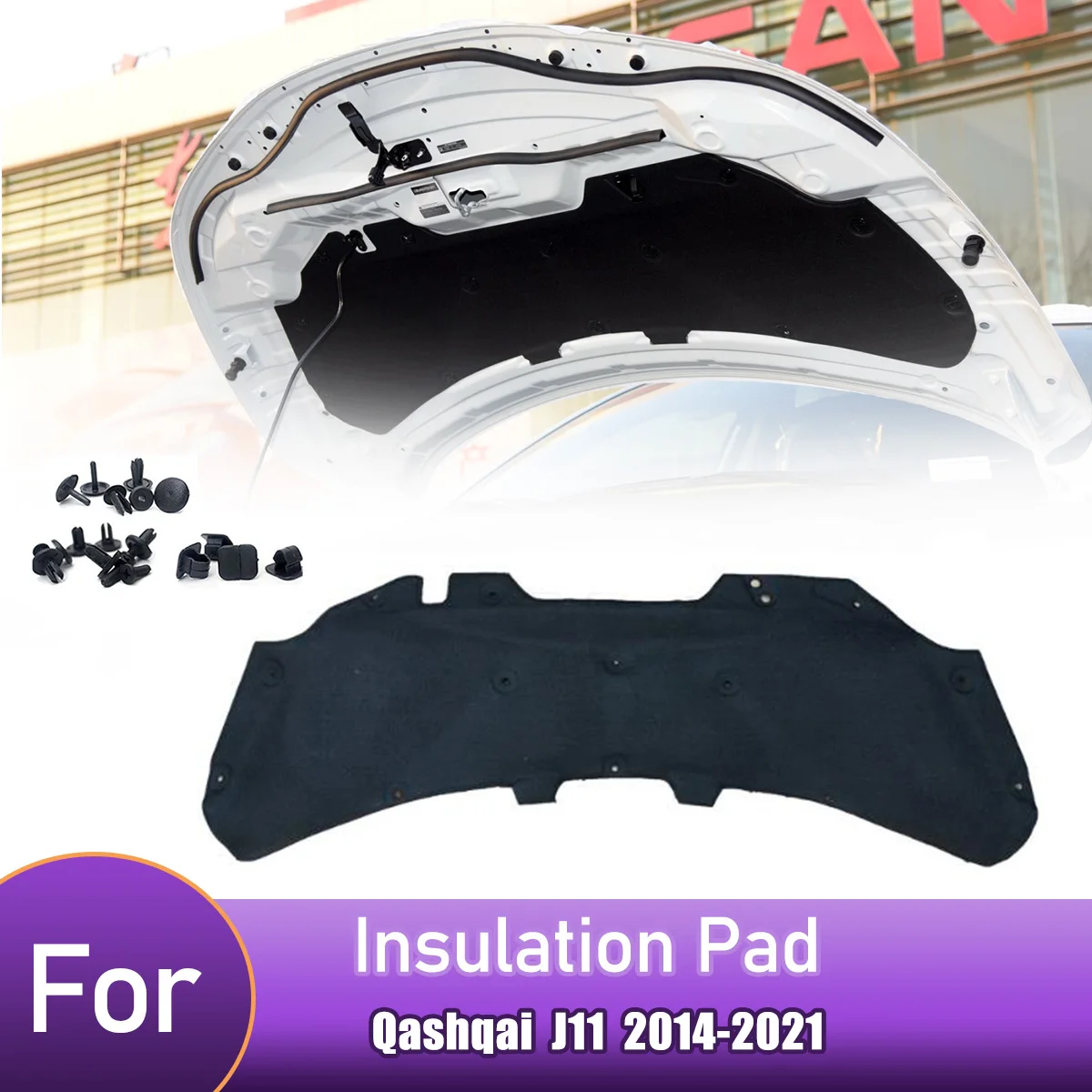 

Front Engine Hood Insulation Pad Heat Sound Cotton Soundproof Mat Cover Foam Fireproof for Nissan Qashqai J11 2014-2021