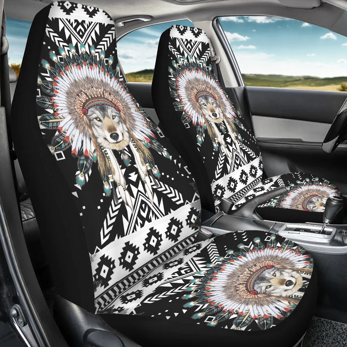 Tribal Navajo cover jok mobil, desain penutup kursi kendaraan untuk truk SUV Anti-Slip Set 2 Aksesori mudah dibersihkan baru