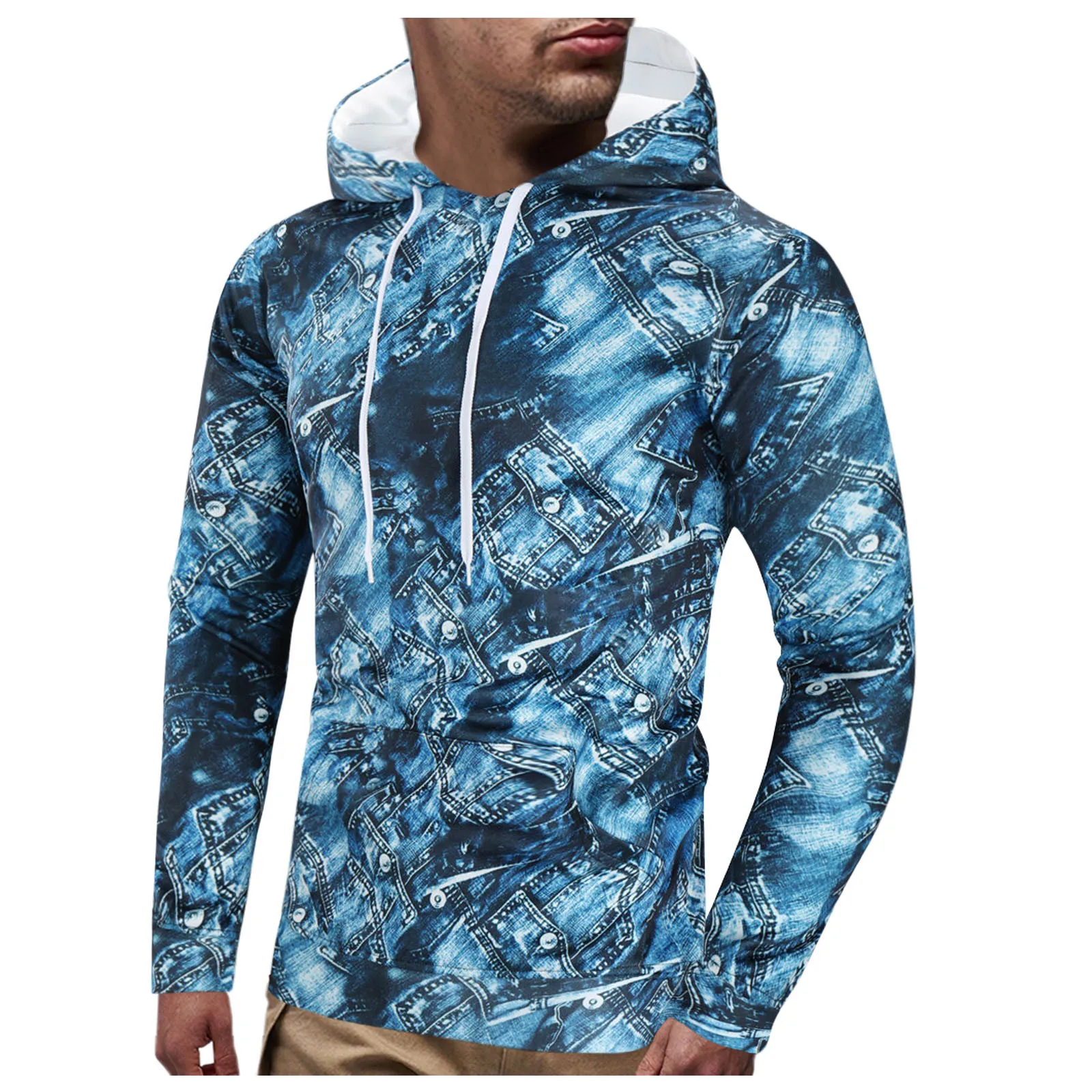 

Men Autumn And Winter Coats Casual Hooded Printed Long Sleeve O Neck Fashion Daily Hoodies Pullover Streetwear