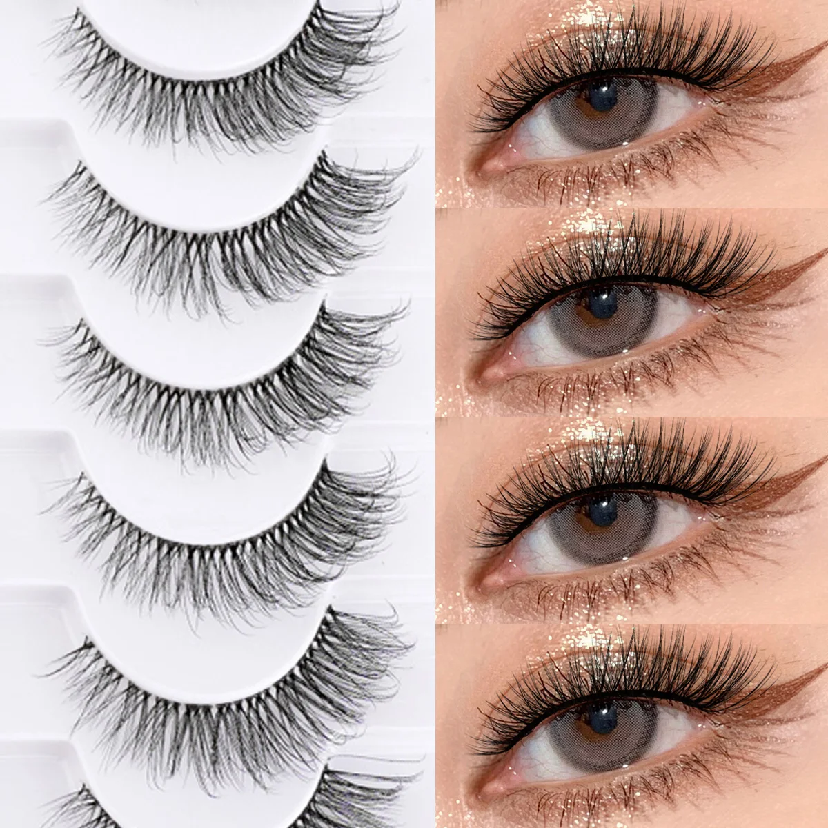 Cat Eye lashes 3/10 Pairs Fox Eyelashes Extension Natural Soft 3D Mink Lashes Fluffy Reusable Fake Eyelashes Makeup faux Cils