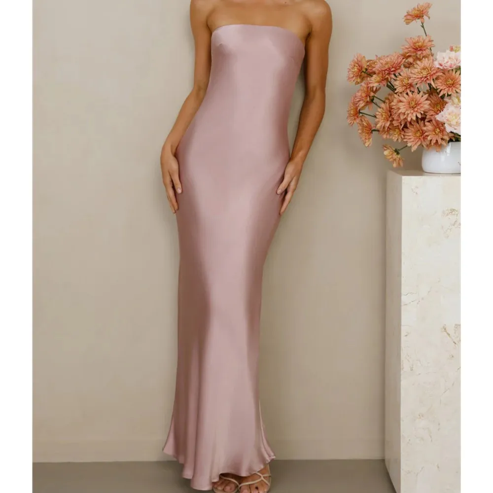 

Satin Tube Top Solid Color Dress Summer Women's New Sexy Backless Lace Solid Color Loose Long A-line Dress Платье Женское