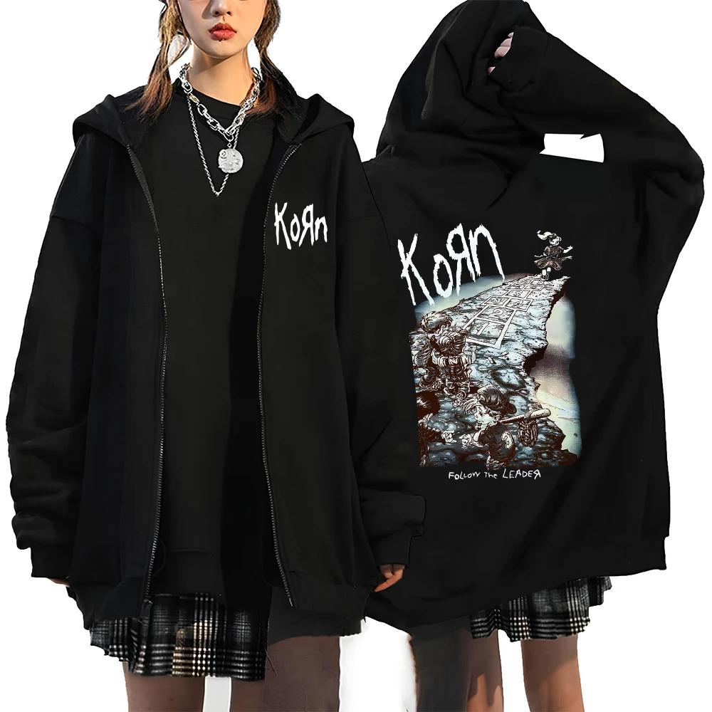 Korn Rock Band Letter Logo Zipper Hoodie Men\'s Metal Gothic Vintage Oversized Zip Up Hoodies Streetwear Punk sweat shirts Jacket