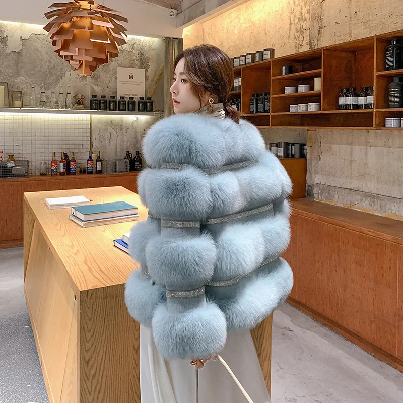 Coat Luxury 2023 Real Fur Winter Women Female Diamond Whole Natural Fox Fur Jackets for Women Mid-length Female Fur Streetwear