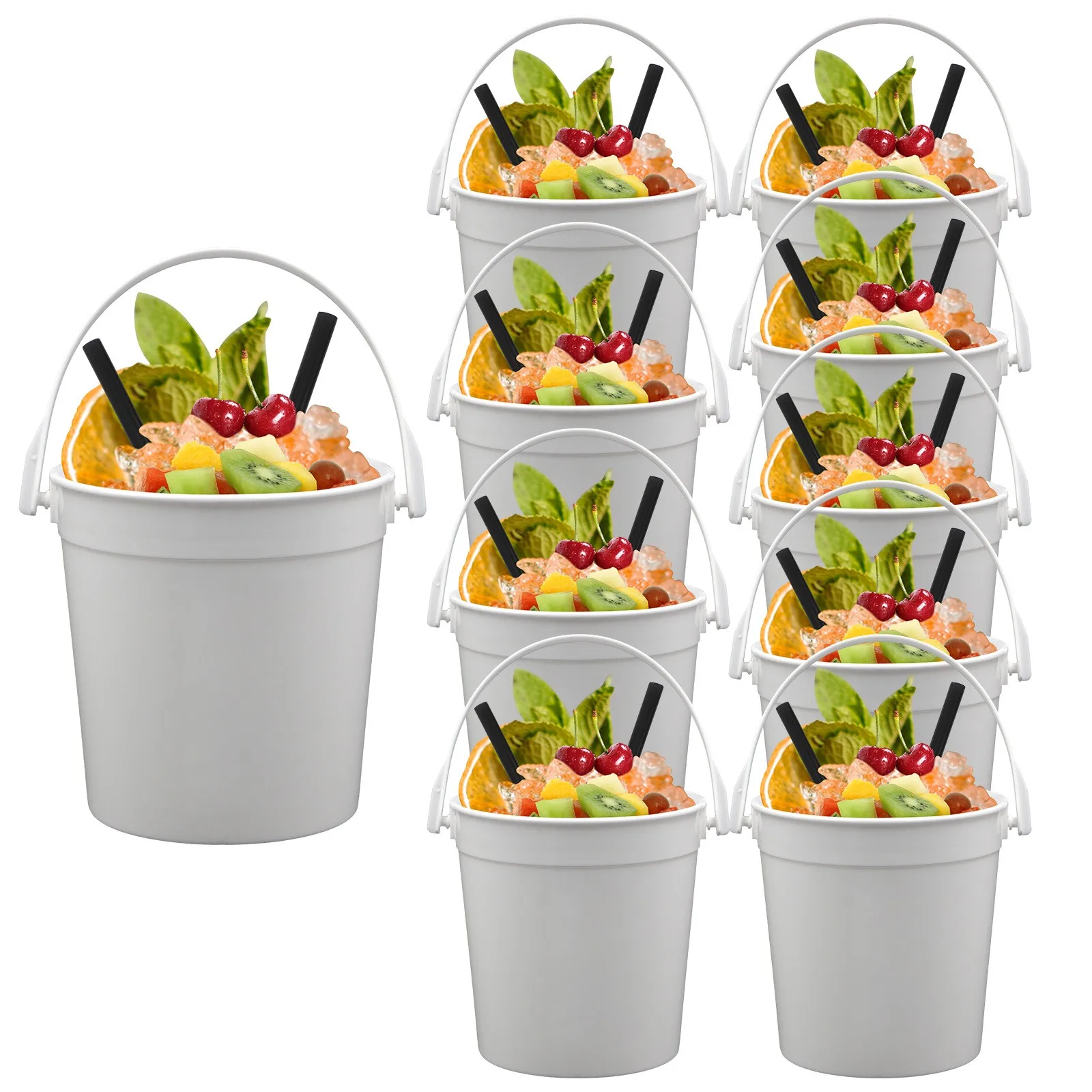 

10pcs Plastic Cocktail Buckets For Drinks Reusable Punch Bowls 1 Liter Ice Smoothie Bucket Cooler Drink Holder Cocktail Storage