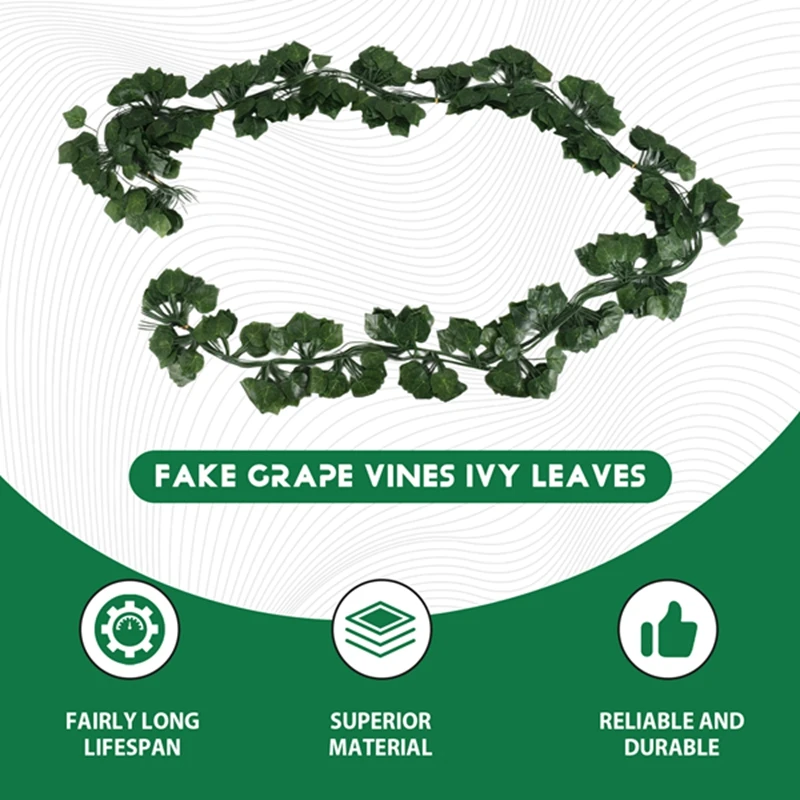 A25F-12 Strands Artificial Fake Grape Vines Ivy Leaves With 3 Strings Grapes For Wedding Party Home Wall Decoration